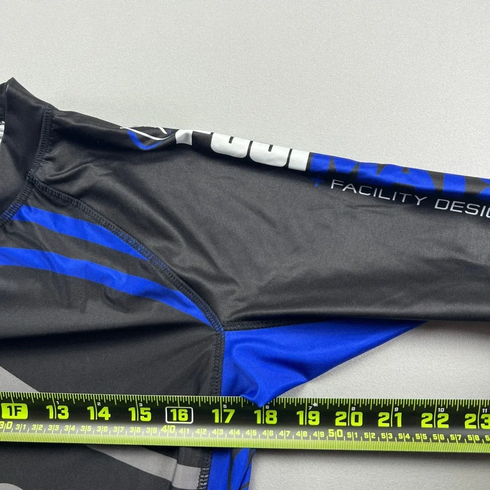 Fuji Sports Rashguard Men Medium Black Blue Facility Design Stretch Short Sleeve